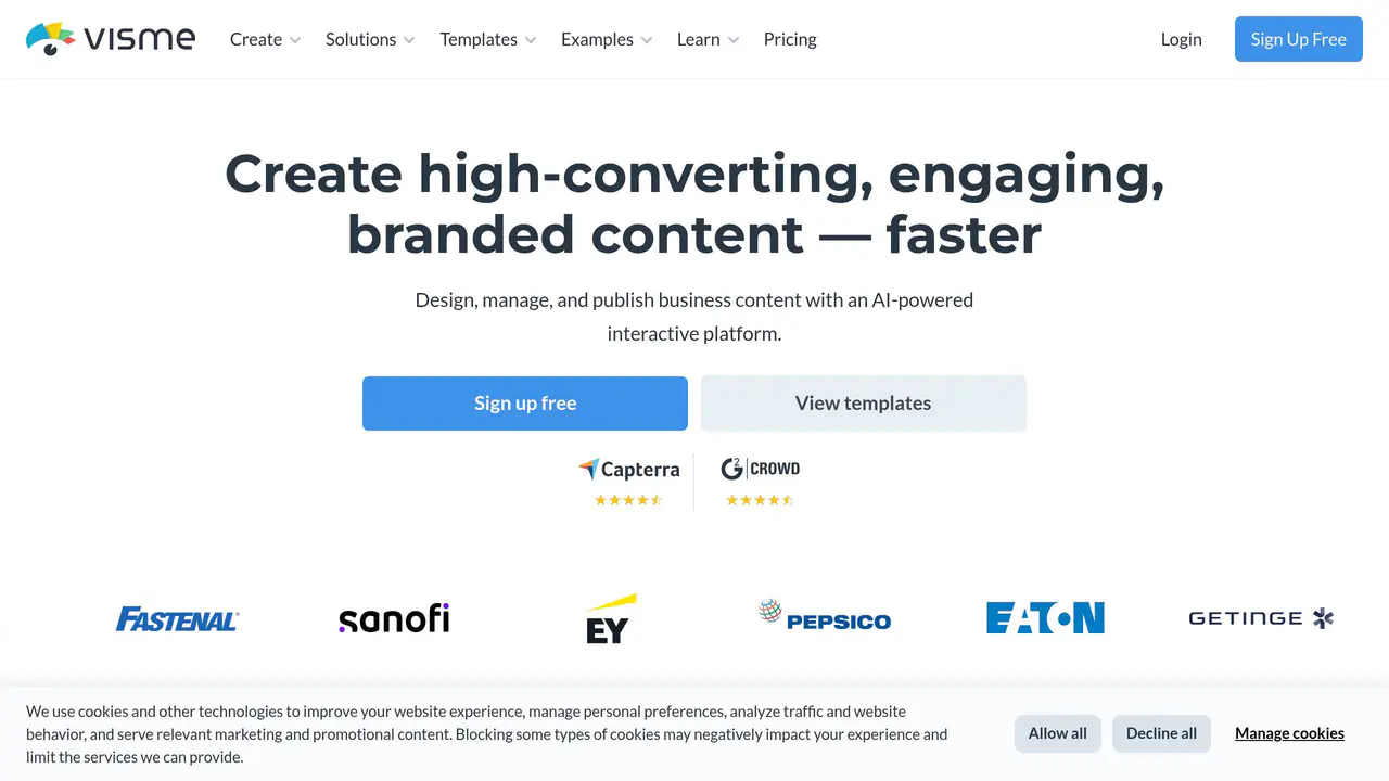 Homepage preview of Visme, captured Jul 23, 2026