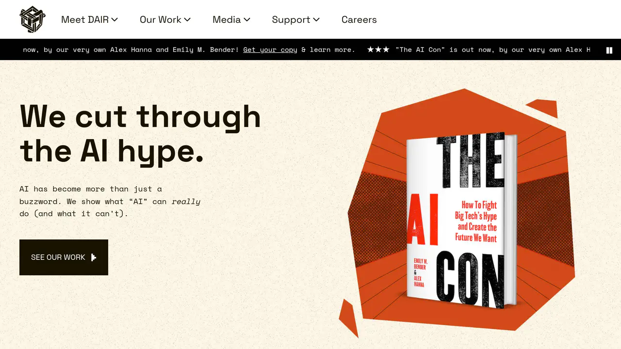 Homepage preview of Distributed AI Research Institute (DAIR), captured Jul 28, 2026
