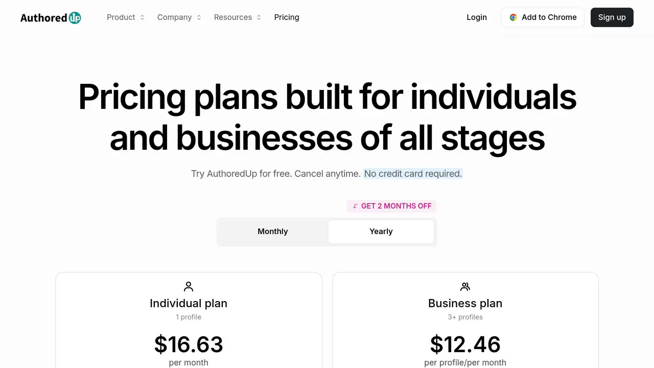 Pricing-page preview of AuthoredUp, captured Jul 23, 2026