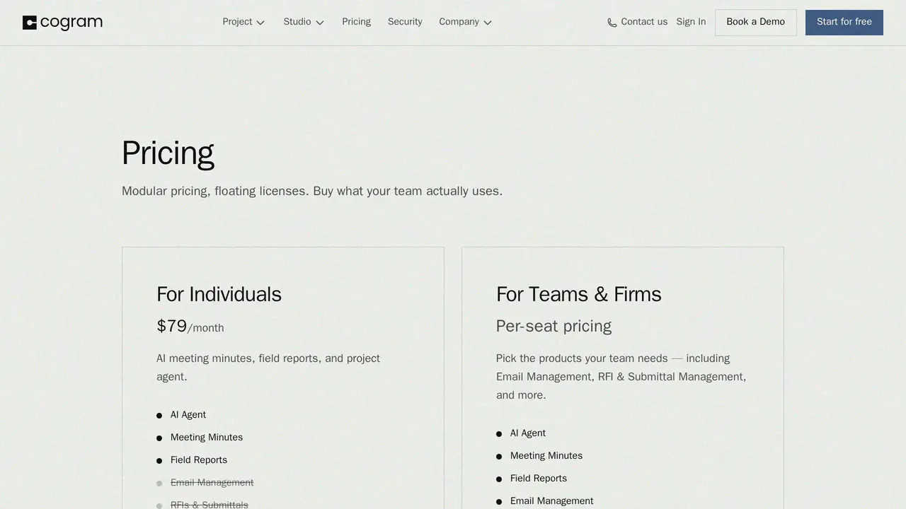 Pricing-page preview of Cogram, captured Aug 24, 2026
