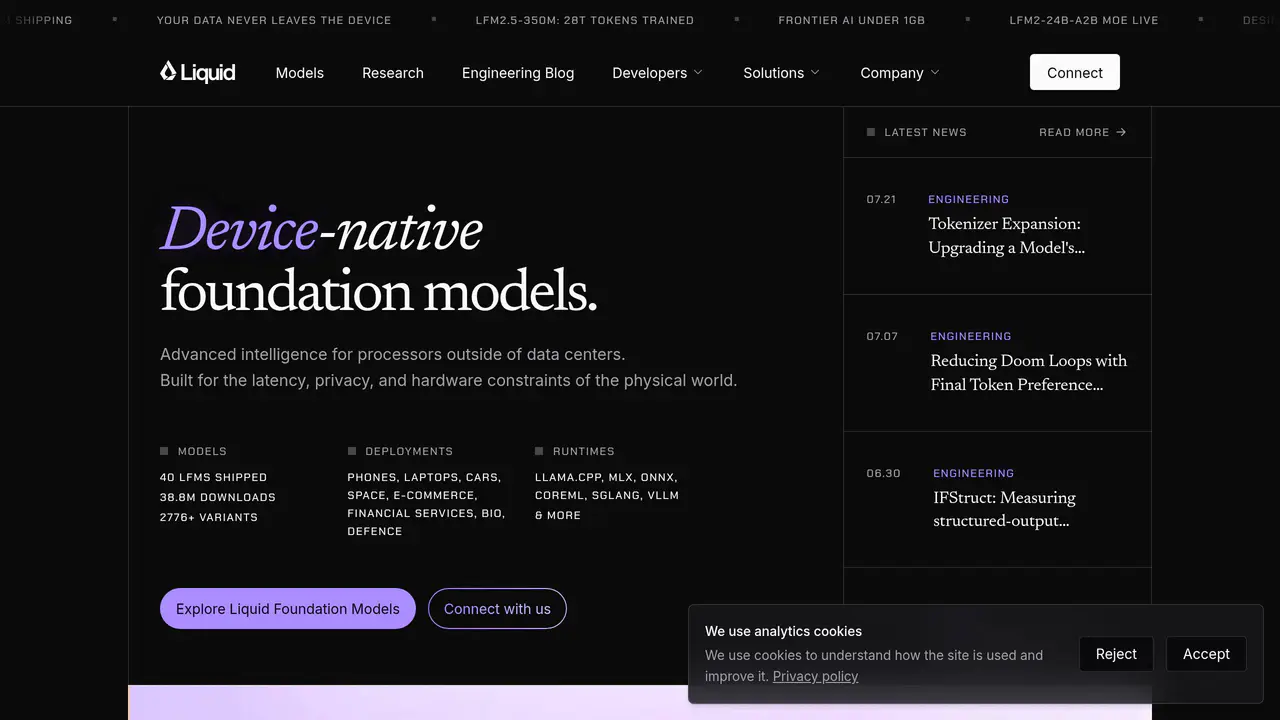 Homepage preview of Liquid AI, captured Jul 23, 2026