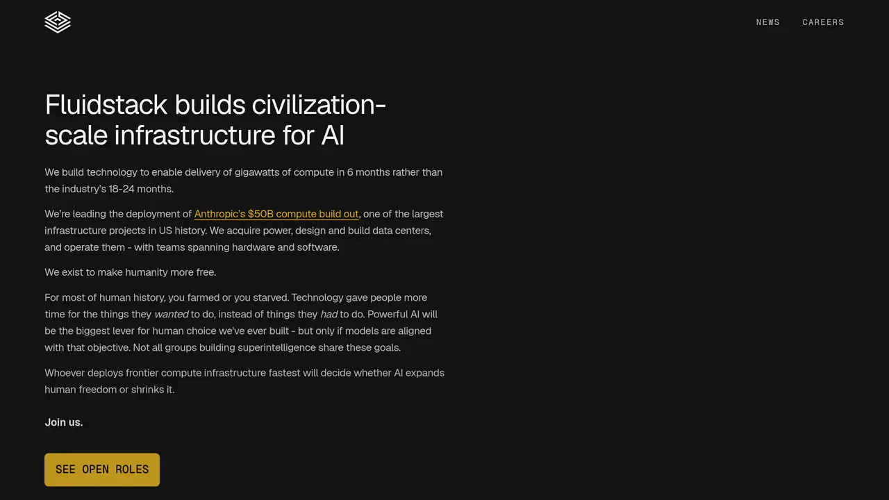 Homepage preview of Fluidstack, captured Jul 24, 2026