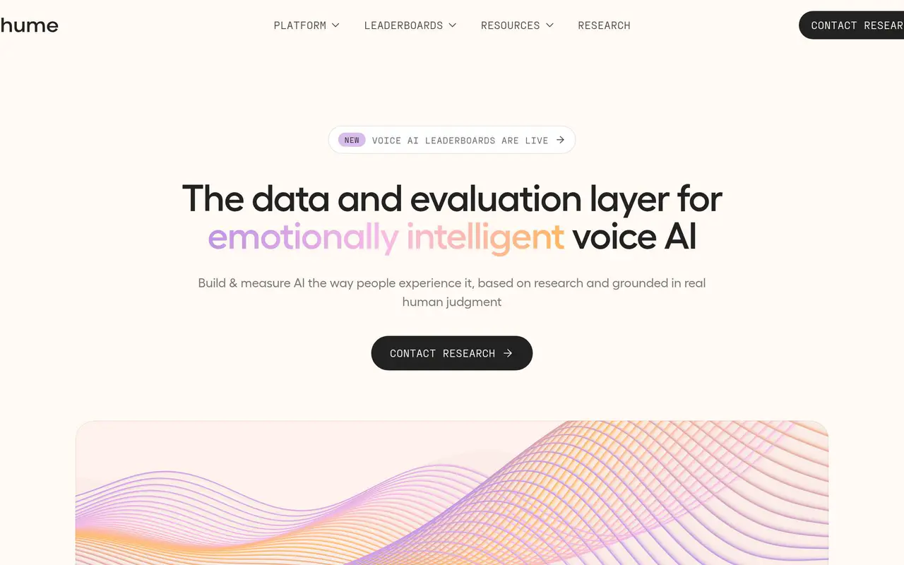 Homepage preview of Hume AI, captured Jul 21, 2026