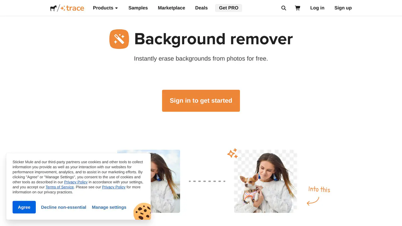 Pricing-page preview of Trace by Stickermule, captured Jul 23, 2026