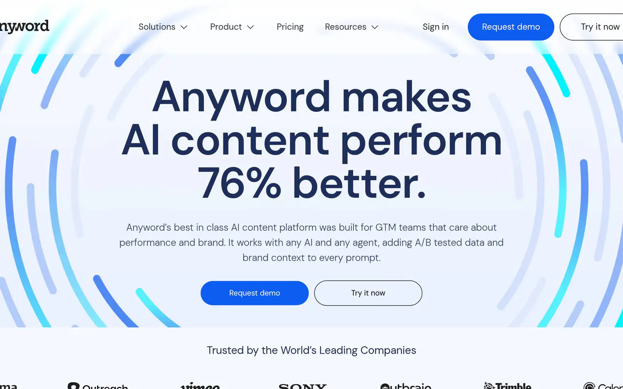 Homepage preview of Anyword, captured Jul 21, 2026
