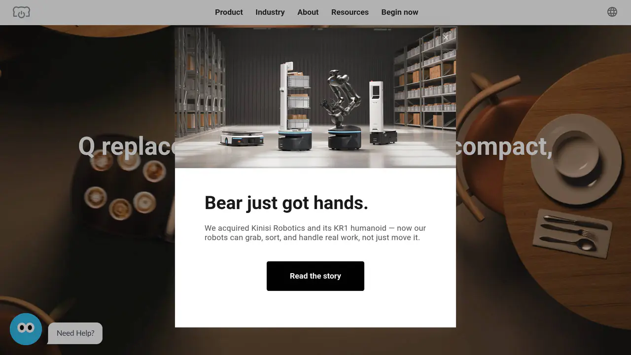 Homepage preview of Bear Robotics, captured Jul 24, 2026