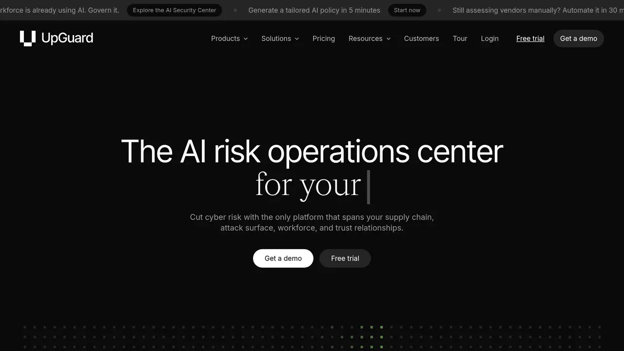 Homepage preview of UpGuard, captured Jul 23, 2026