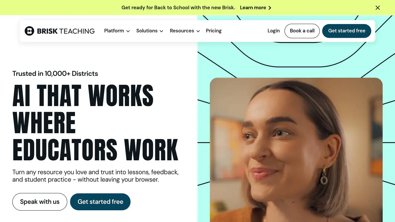 Homepage preview of Brisk Teaching, captured Sep 1, 2026
