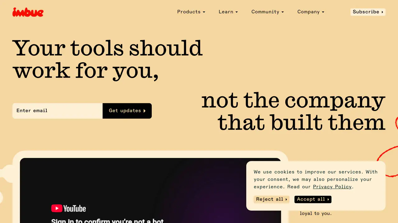 Homepage preview of Imbue, captured Aug 7, 2026