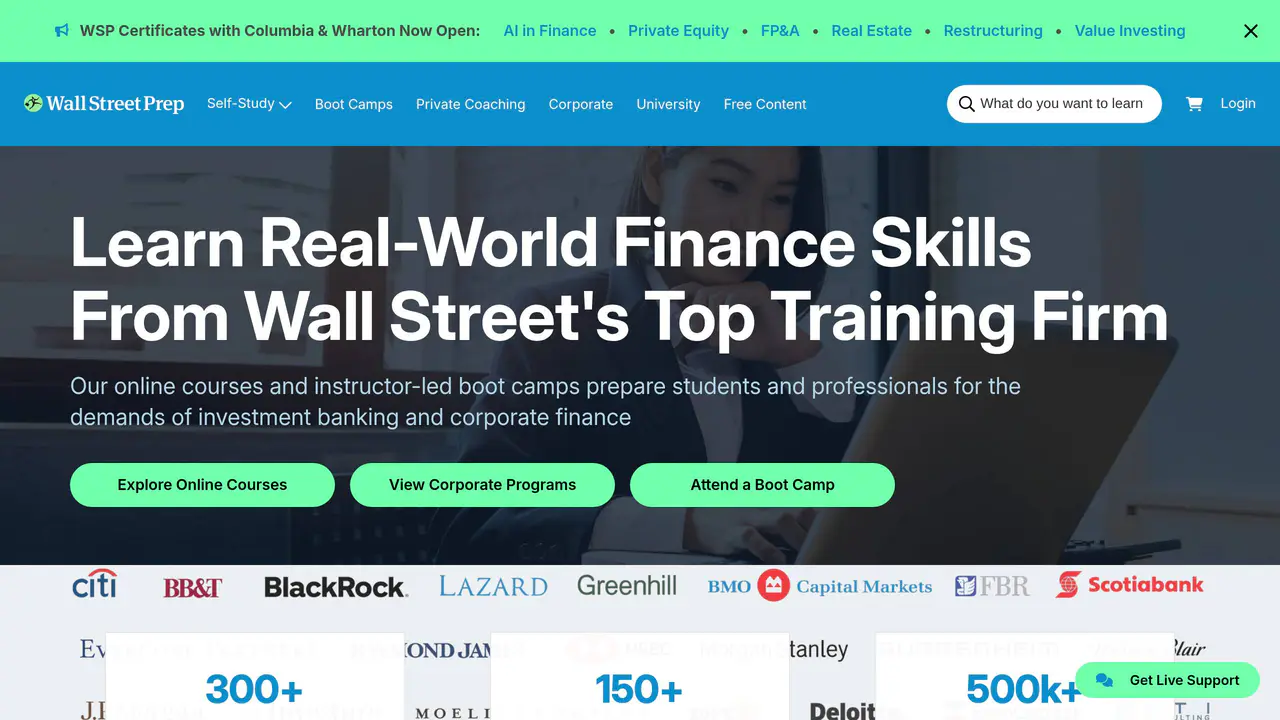Homepage preview of Wall Street Prep, captured Jul 24, 2026
