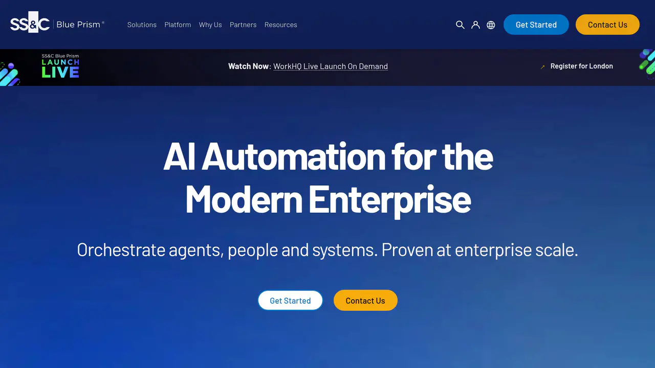 Homepage preview of Blue Prism, captured Aug 7, 2026