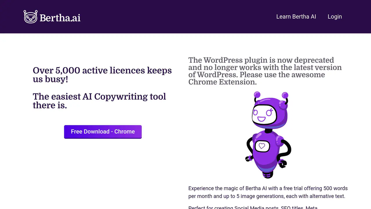 Homepage preview of Bertha AI, captured Aug 2, 2026