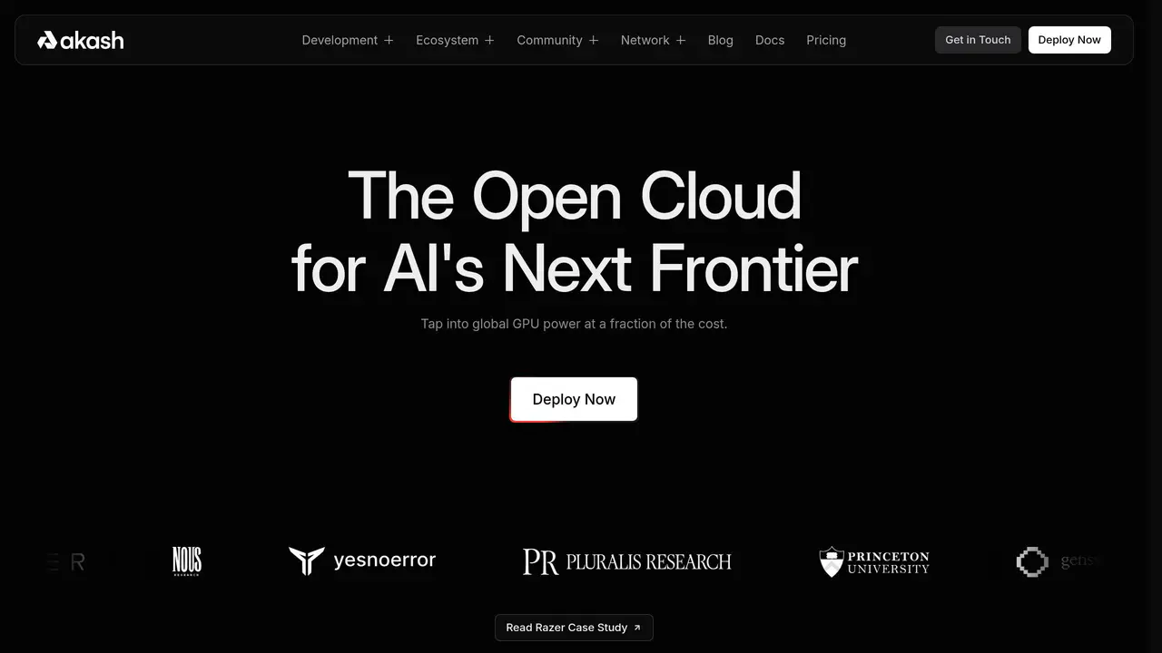 Homepage preview of Akash Network, captured Jul 29, 2026