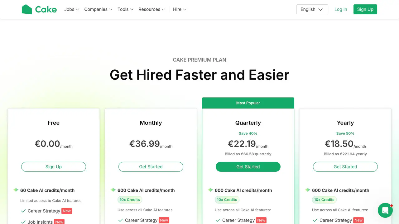 Pricing-page preview of Cake, captured Aug 16, 2026