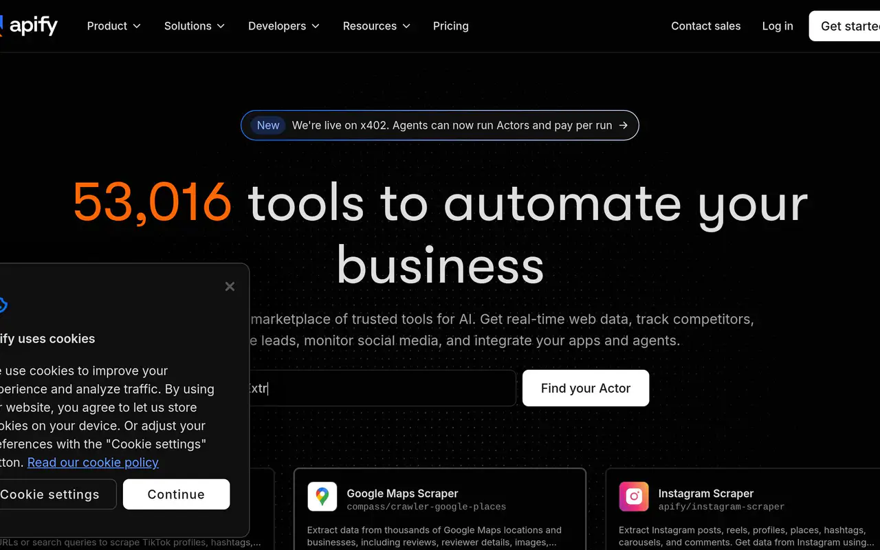 Homepage preview of Apify, captured Jul 22, 2026