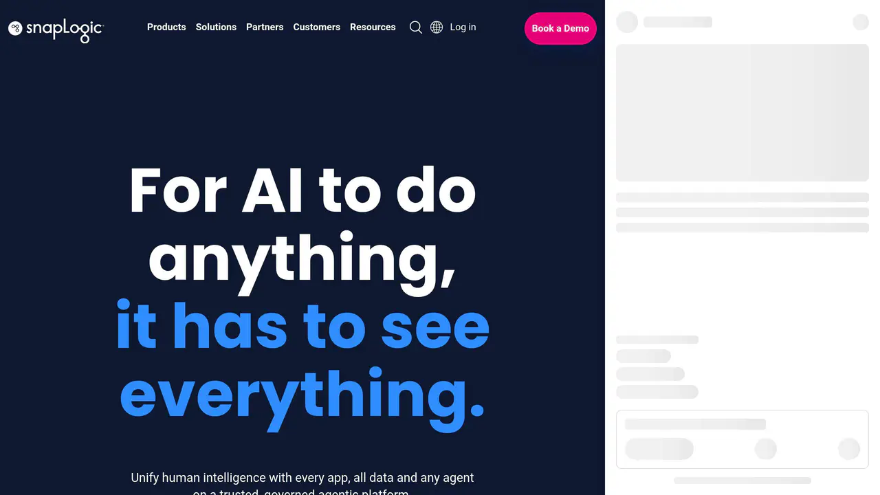 Homepage preview of SnapLogic, captured Aug 31, 2026