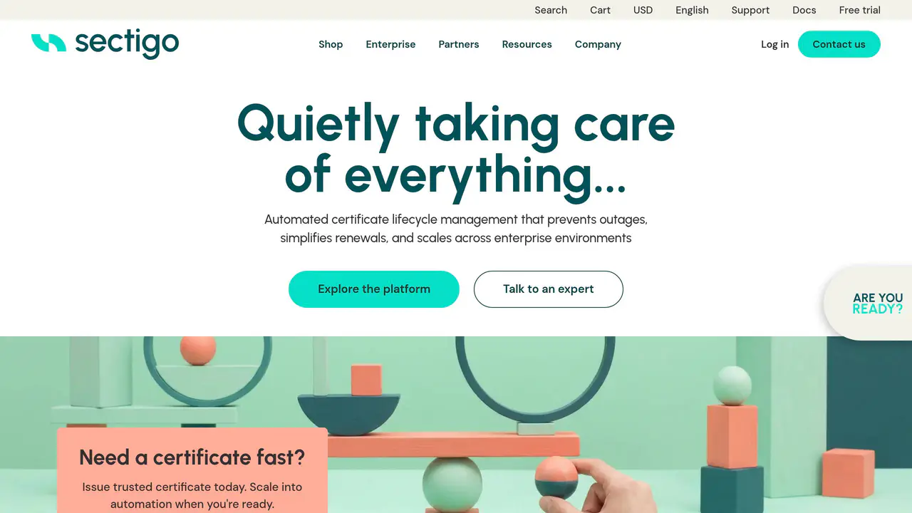 Homepage preview of Sectigo, captured Jul 23, 2026