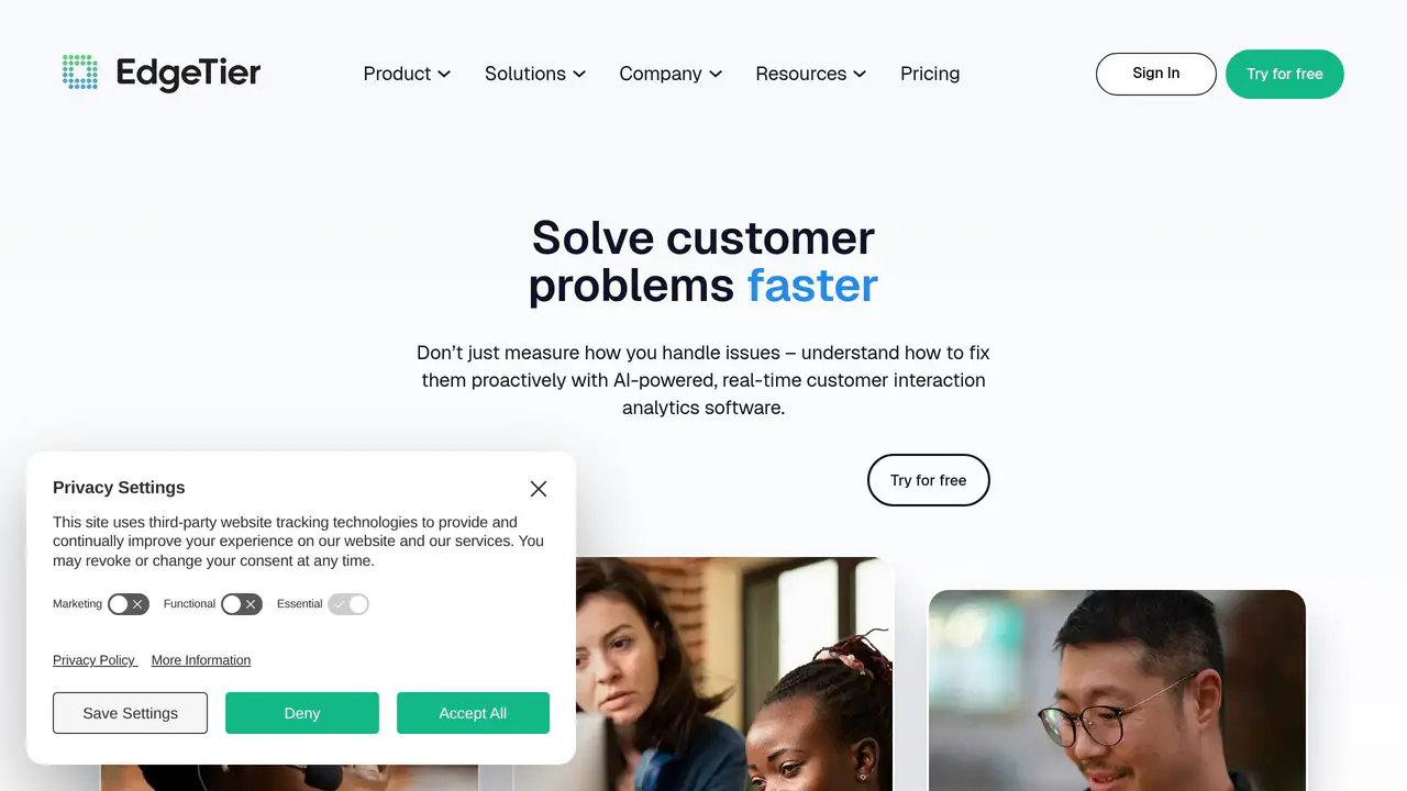 Homepage preview of EdgeTier, captured Aug 26, 2026