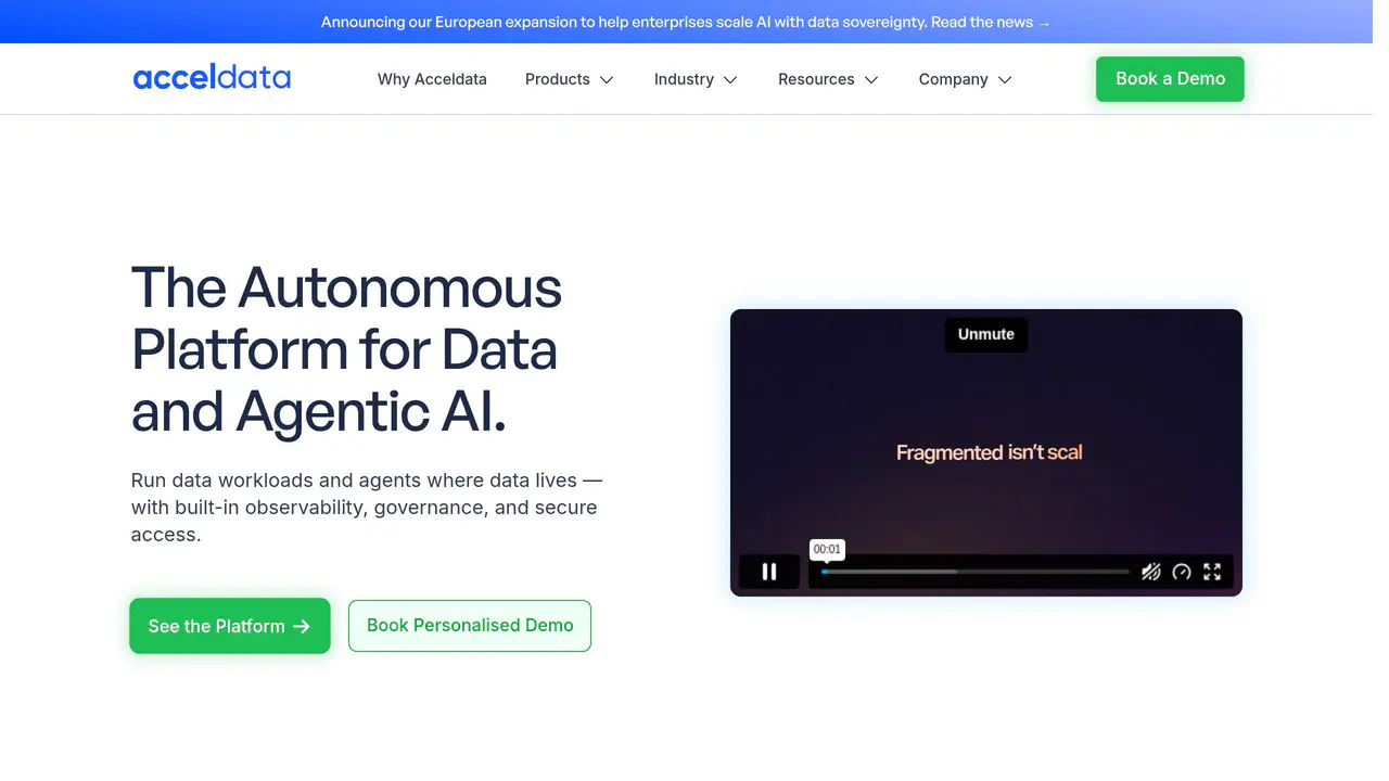 Homepage preview of Acceldata, captured Aug 28, 2026