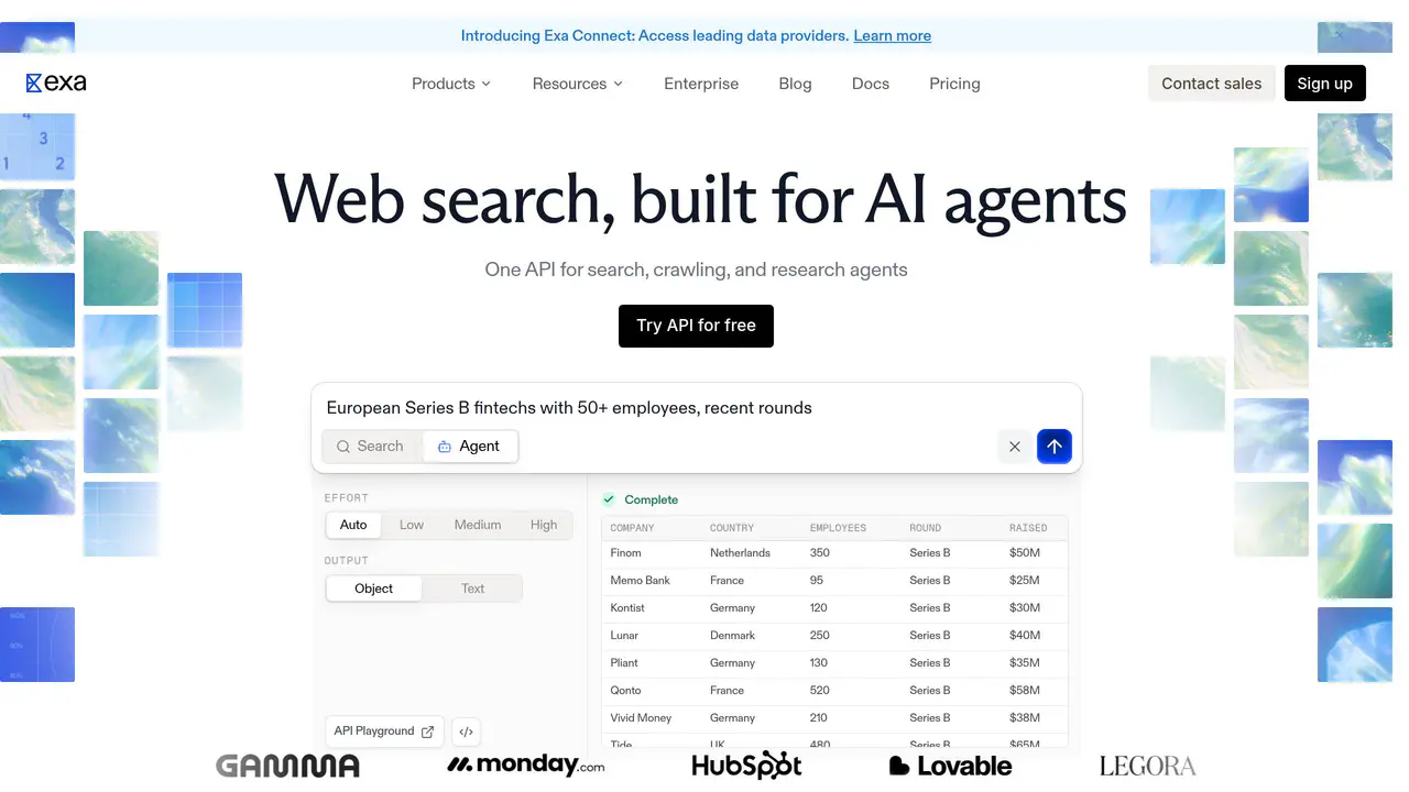 Homepage preview of Exa, captured Aug 17, 2026