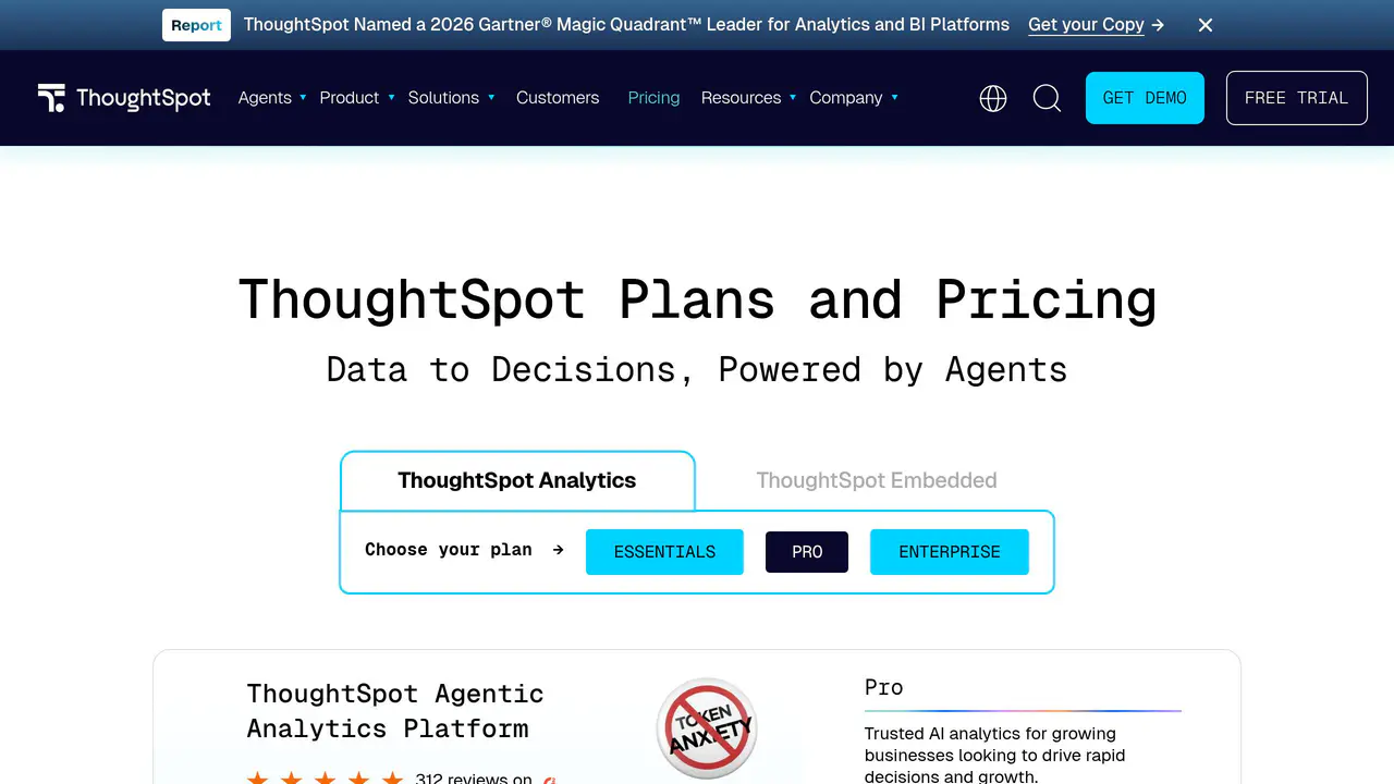 Pricing-page preview of ThoughtSpot, captured Jul 23, 2026