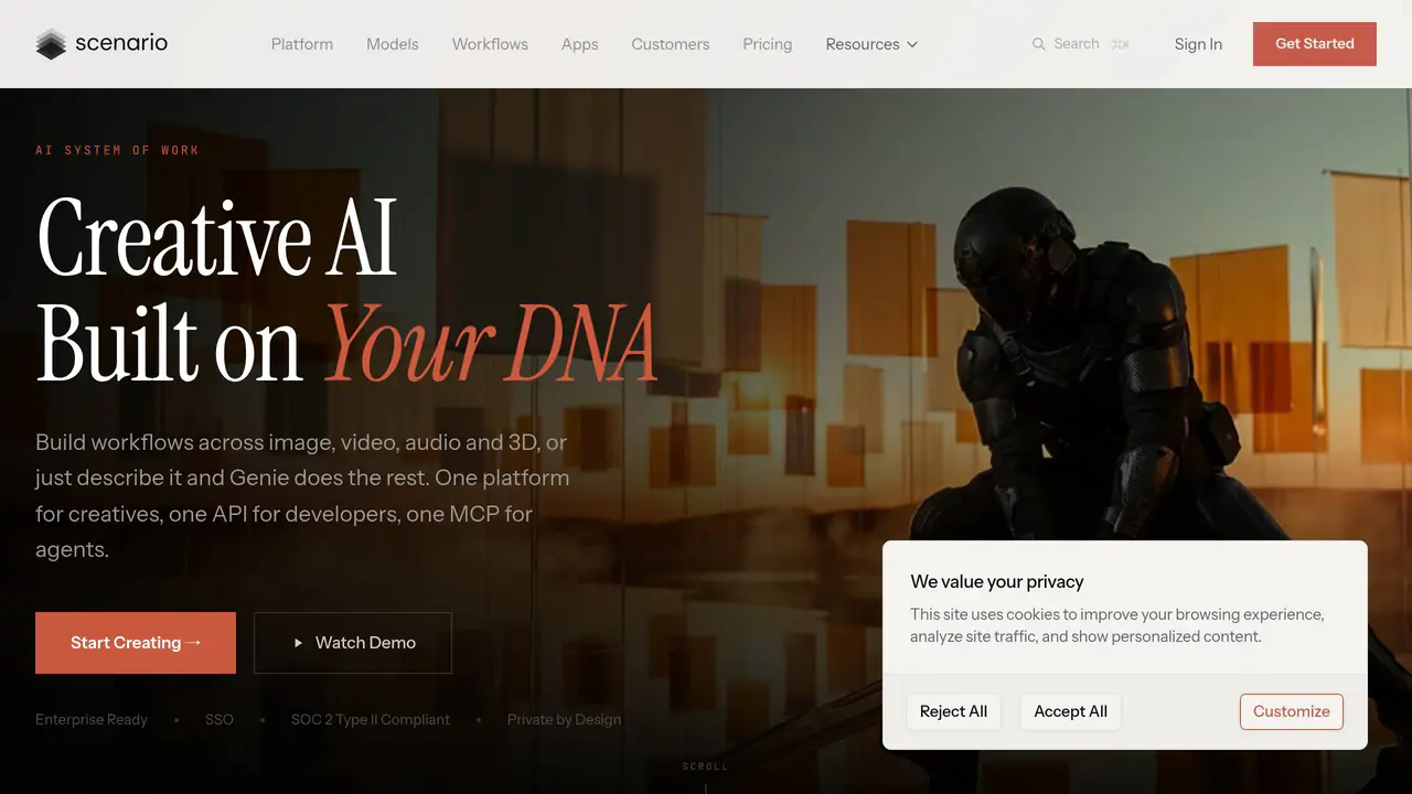 Homepage preview of Scenario, captured Jul 23, 2026