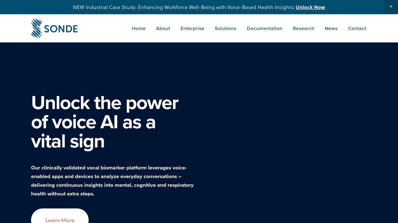 Homepage preview of Sonde Health, captured Jul 24, 2026
