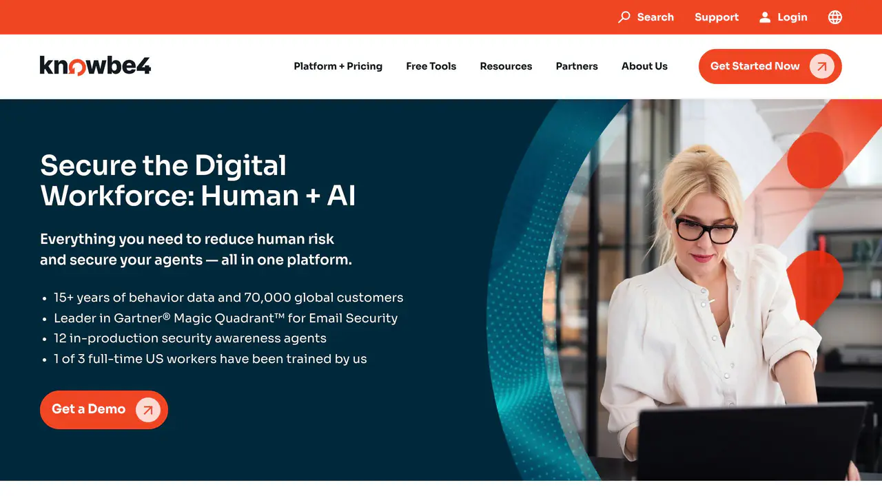 Homepage preview of KnowBe4, captured Jul 24, 2026