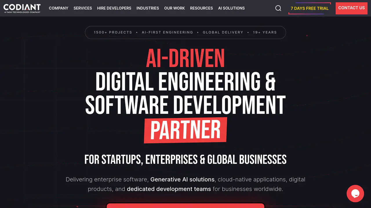 Homepage preview of Codiant, captured Aug 14, 2026