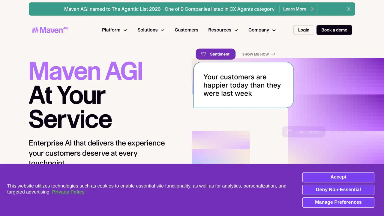 Homepage preview of Maven AGI, captured Jul 23, 2026