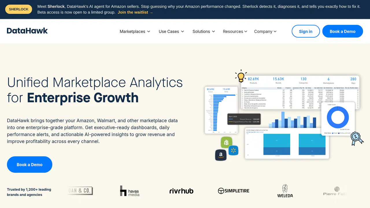 Homepage preview of DataHawk, captured Aug 7, 2026