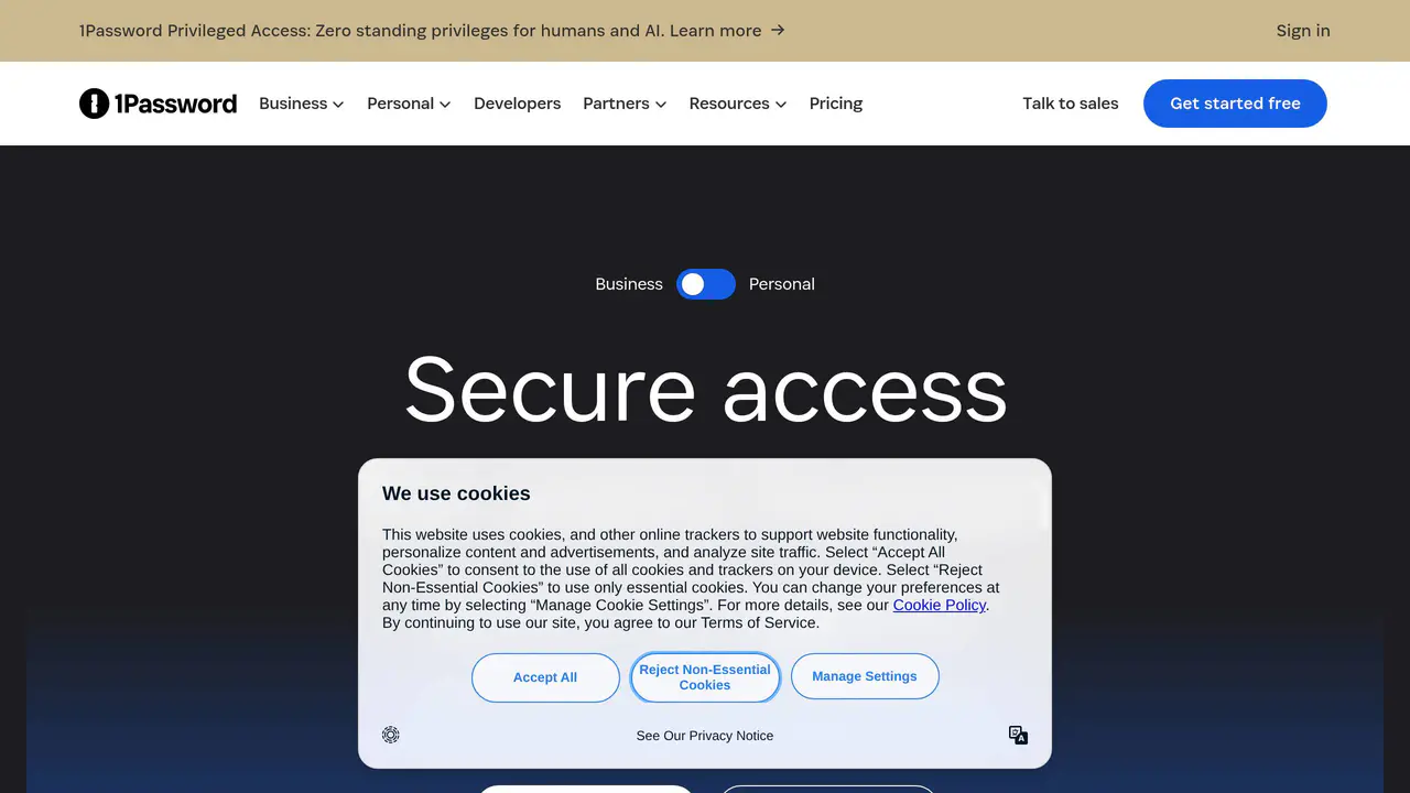 Homepage preview of 1Password, captured Aug 6, 2026