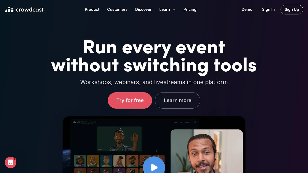 Homepage preview of Crowdcast, captured Jul 31, 2026