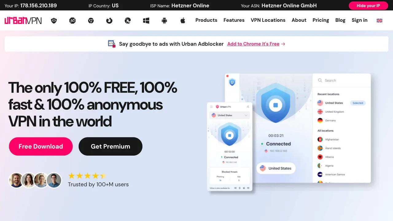 Homepage preview of Urban VPN, captured Jul 28, 2026