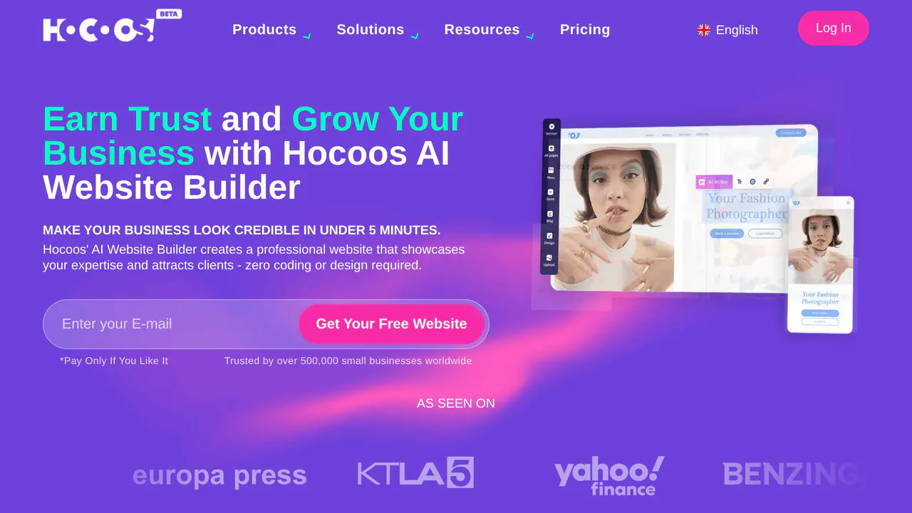 Homepage preview of Hocoos, captured Jul 23, 2026