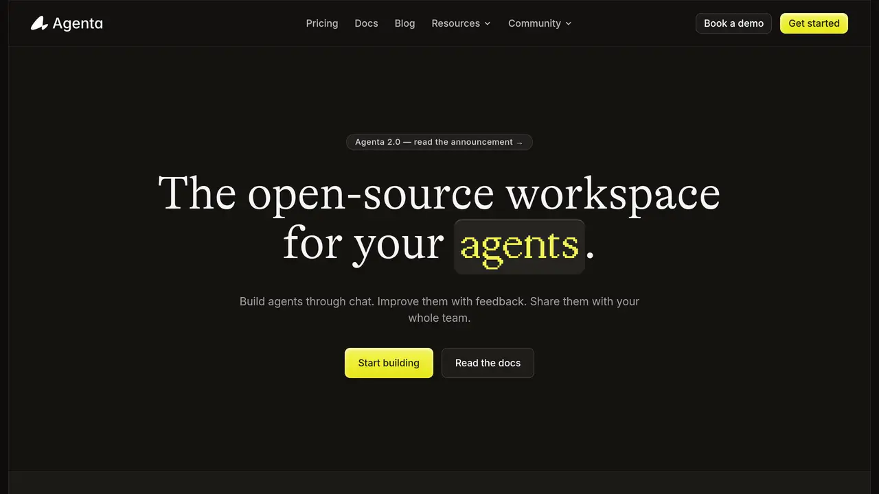 Homepage preview of Agenta, captured Jul 30, 2026
