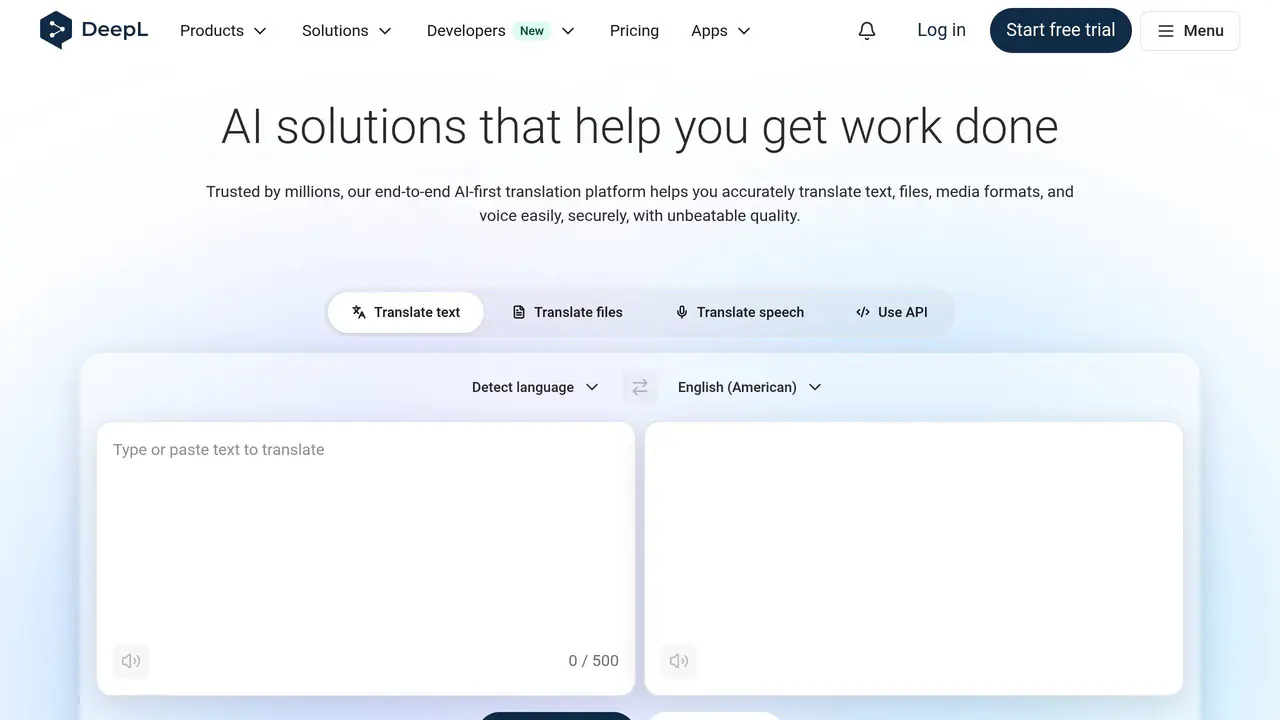 Homepage preview of DeepL, captured Aug 28, 2026