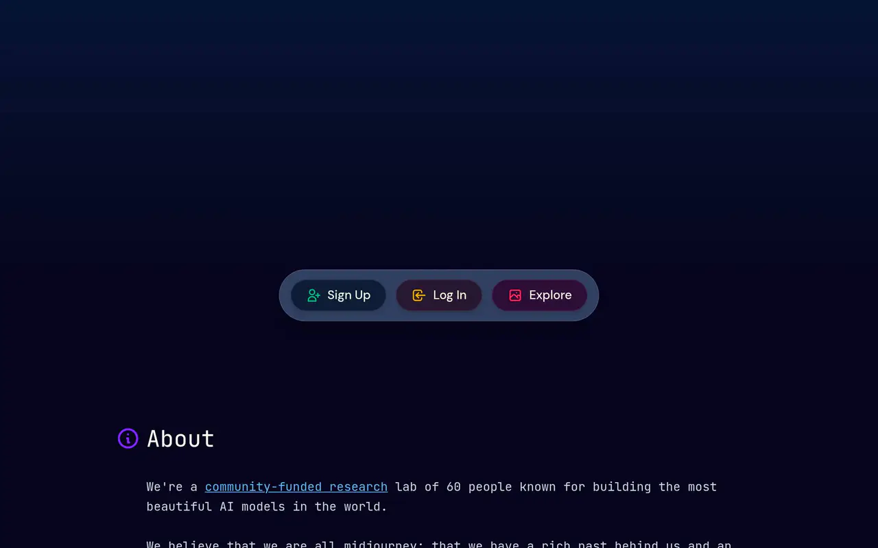 Homepage preview of Midjourney, captured Jul 21, 2026