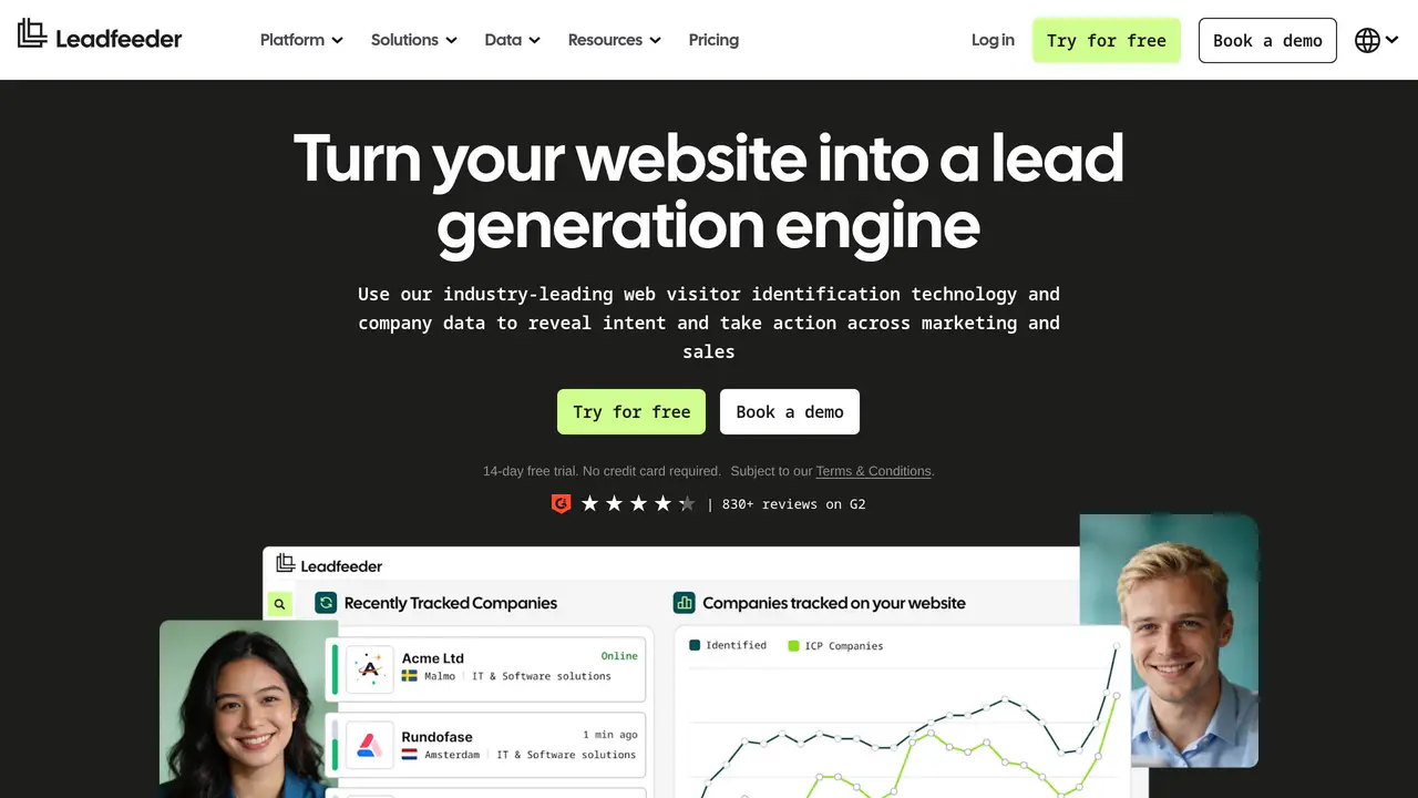 Homepage preview of Leadfeeder, captured Jul 29, 2026