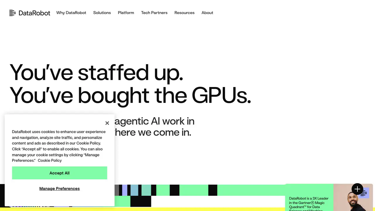 Homepage preview of DataRobot, captured Aug 21, 2026