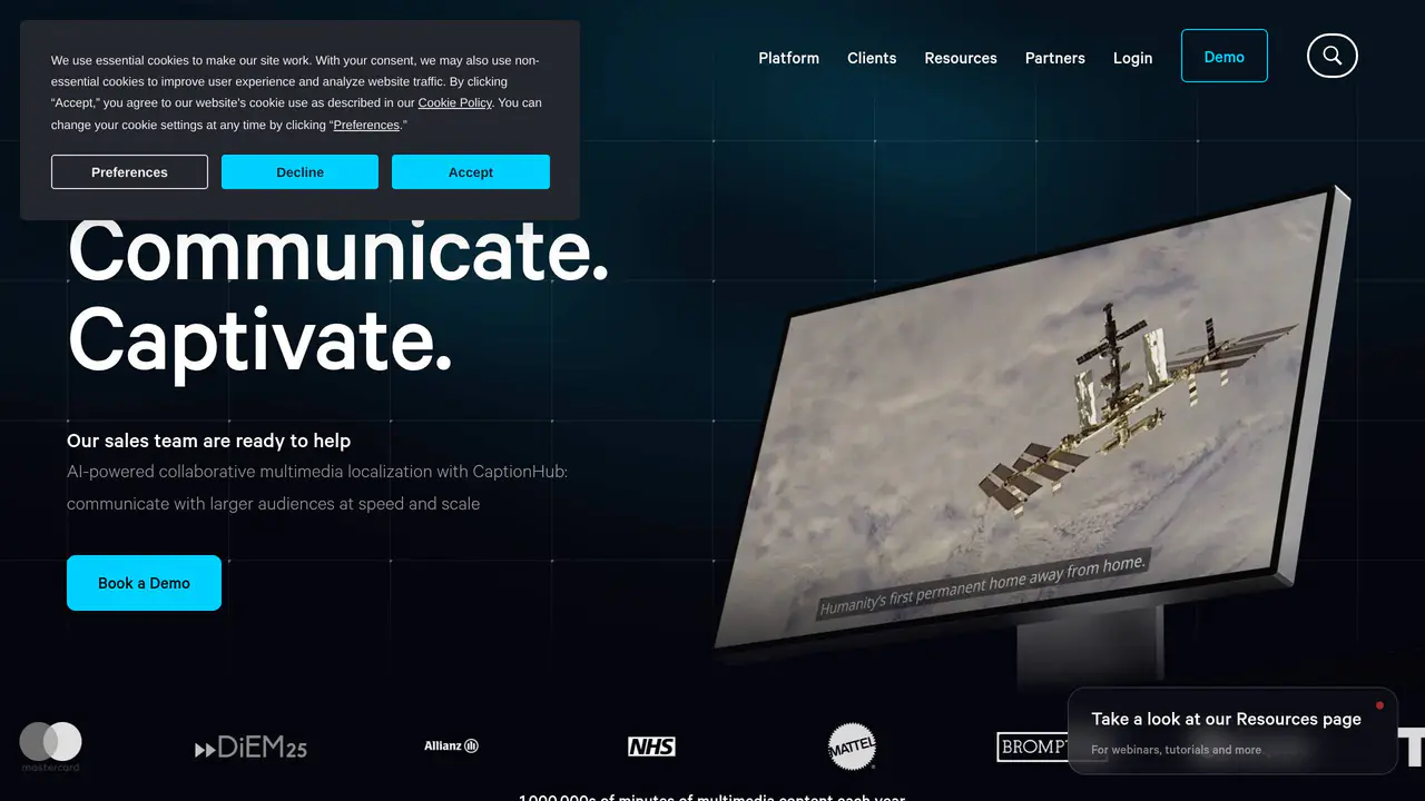 Homepage preview of CaptionHub, captured Aug 31, 2026