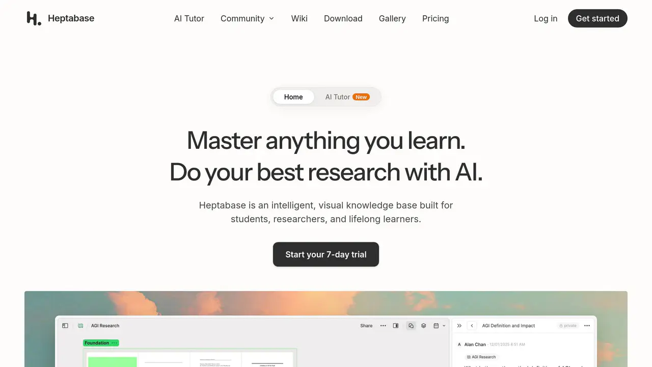 Homepage preview of Heptabase, captured Jul 30, 2026