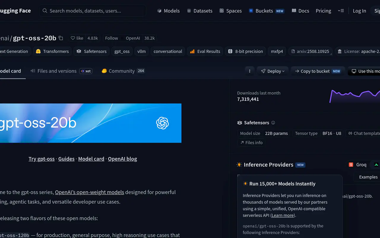 Homepage preview of Gpt Oss 20b, captured Jul 23, 2026