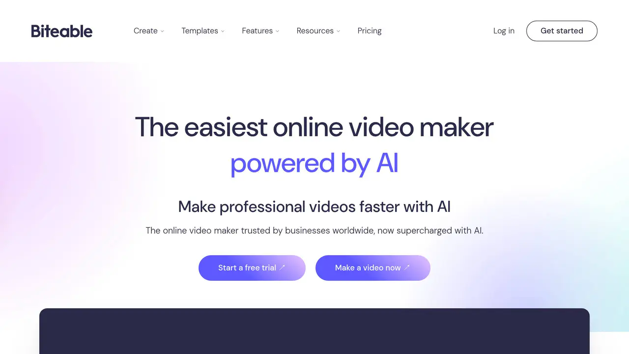 Homepage preview of Biteable, captured Aug 2, 2026