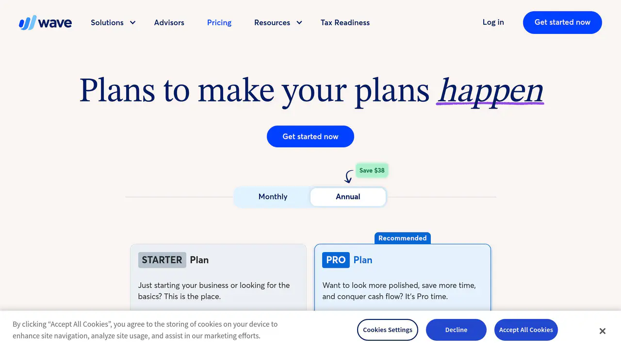 Pricing-page preview of Wave, captured Jul 23, 2026