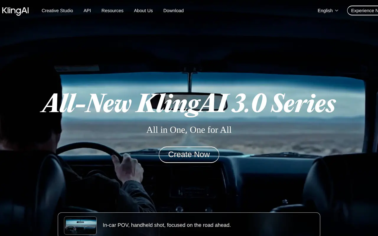 Homepage preview of Kling AI, captured Jul 22, 2026