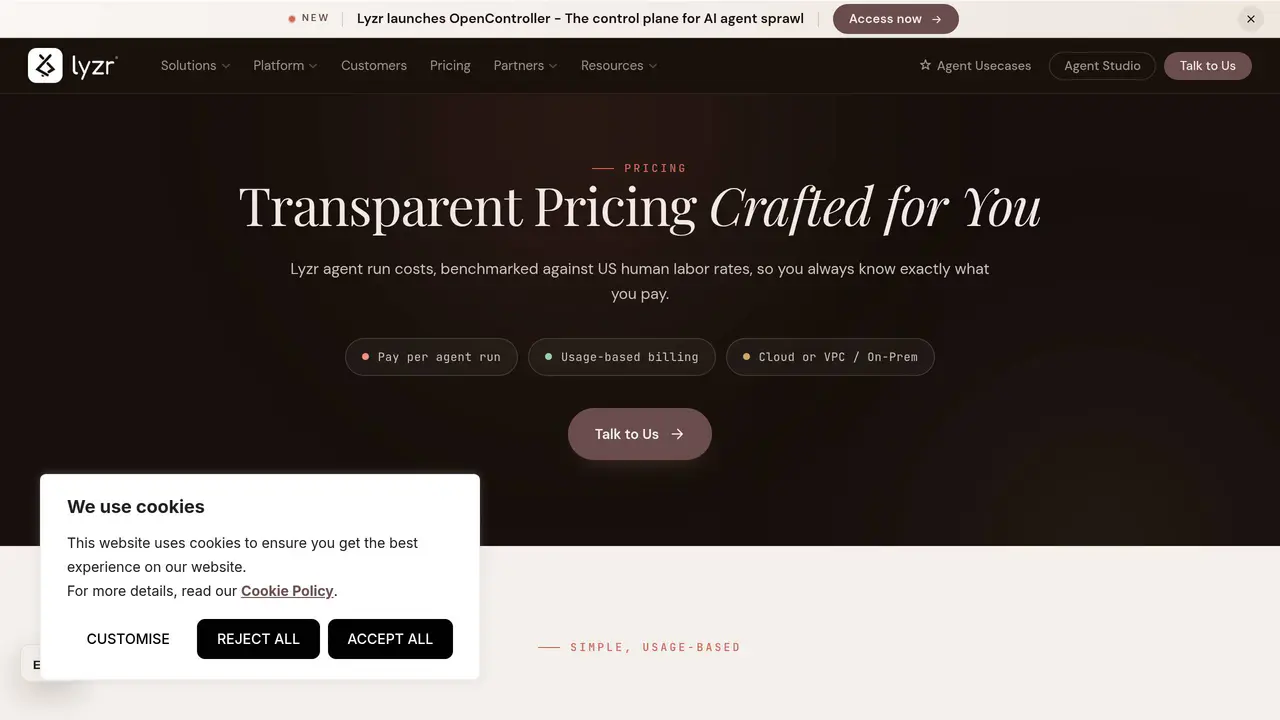 Pricing-page preview of Lyzr AI, captured Sep 13, 2026