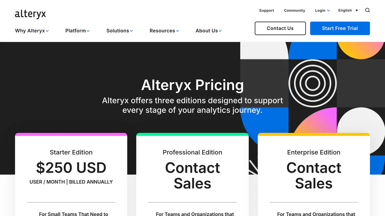 Pricing-page preview of Alteryx, captured Jul 23, 2026