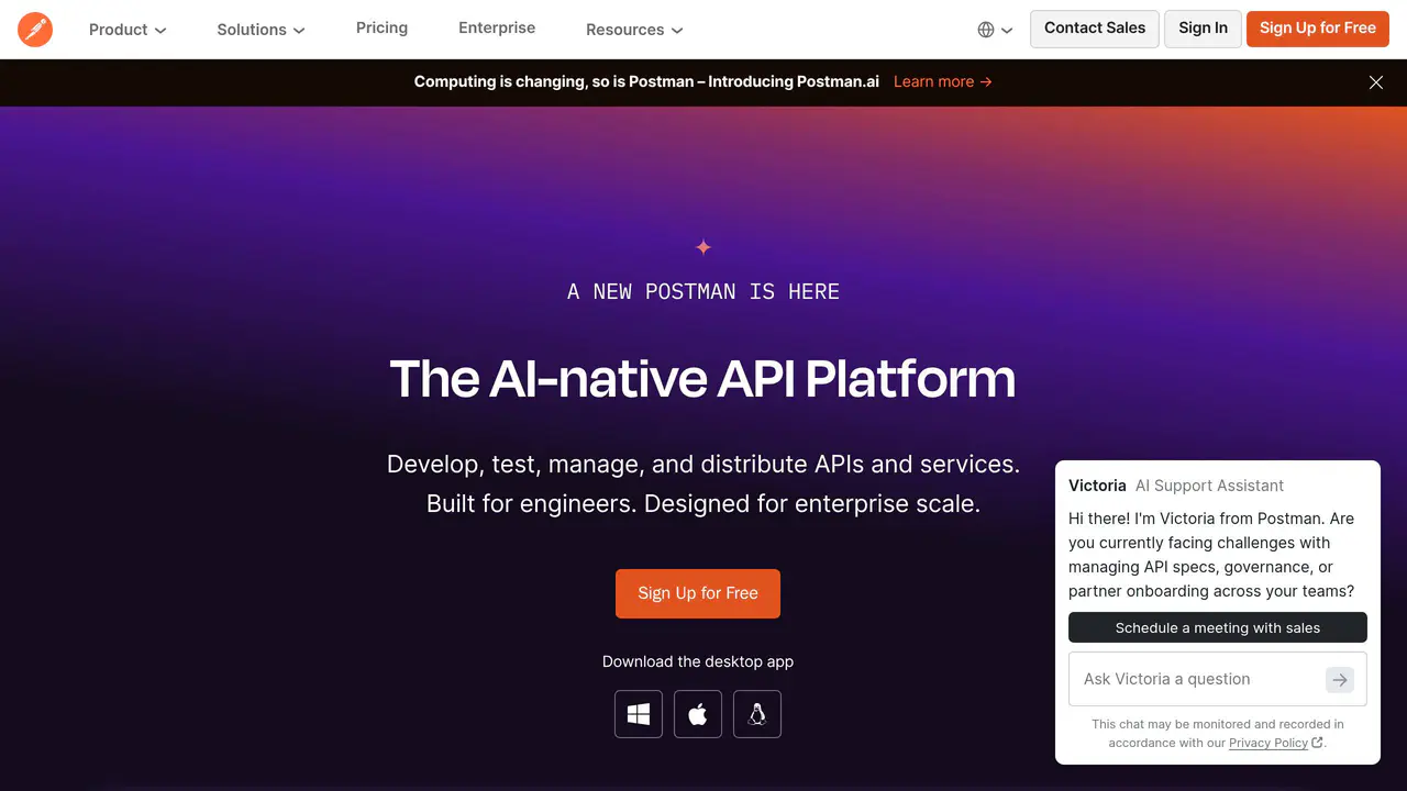 Homepage preview of Postman, captured Aug 28, 2026