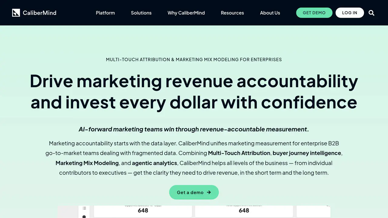 Homepage preview of CaliberMind, captured Aug 30, 2026